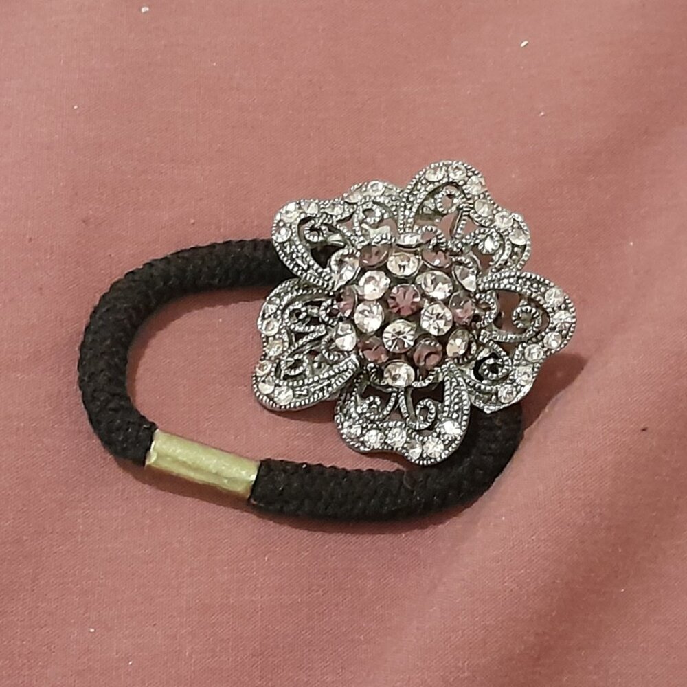 Sparkly Flower Pink and Purple Ponytail Holder